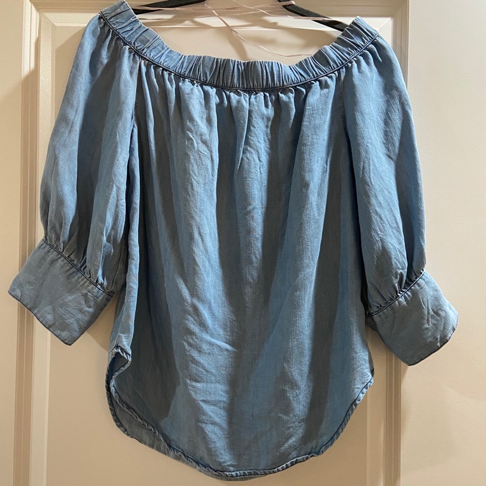 Who what wear chambray off the shoulder shirt